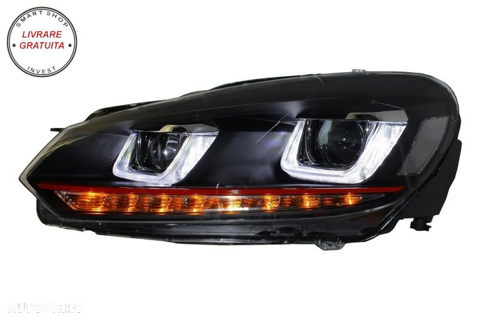 RHD Faruri LED VW Golf 6 VI (2008-2013) Golf 7 U Design Rosu GTI Semnal Dinamic- livrare gratuita - 10