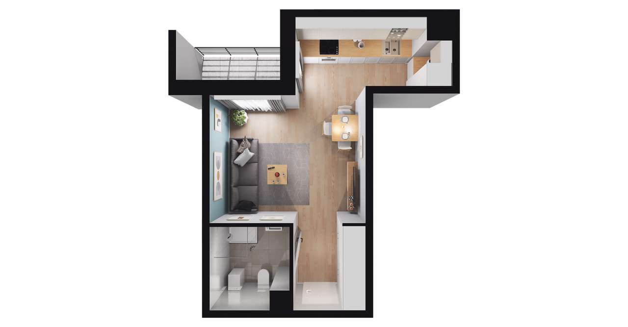 1-pokojowe mieszkanie 28m2 + balkon - Pełny obrazek: 4/10