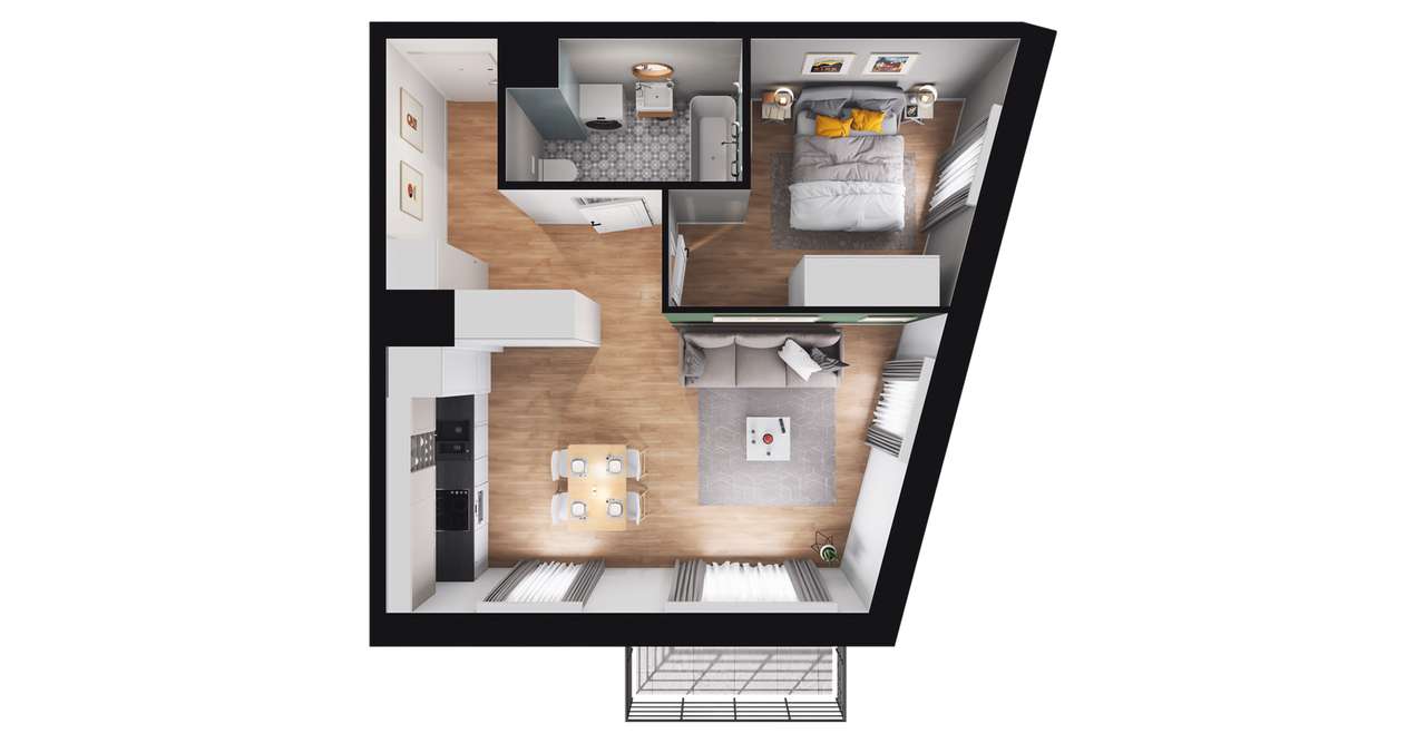 2-pokojowe mieszkanie 42m2 + balkon - Pełny obrazek: 2/8