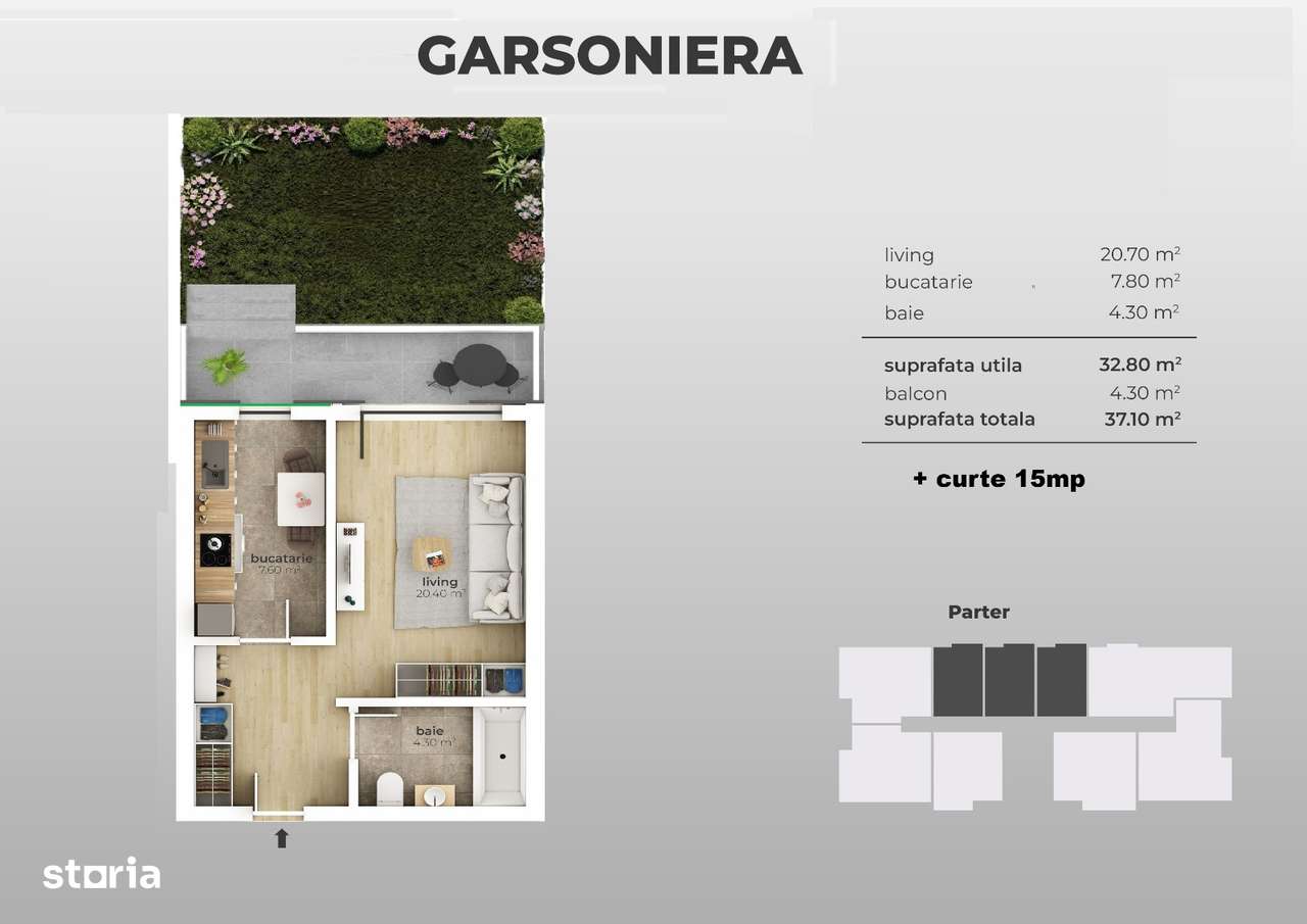 Garsoniera de vanzare Metrou Aparatorii Patriei-Garsoniera de vanzare cu balcon si gradina