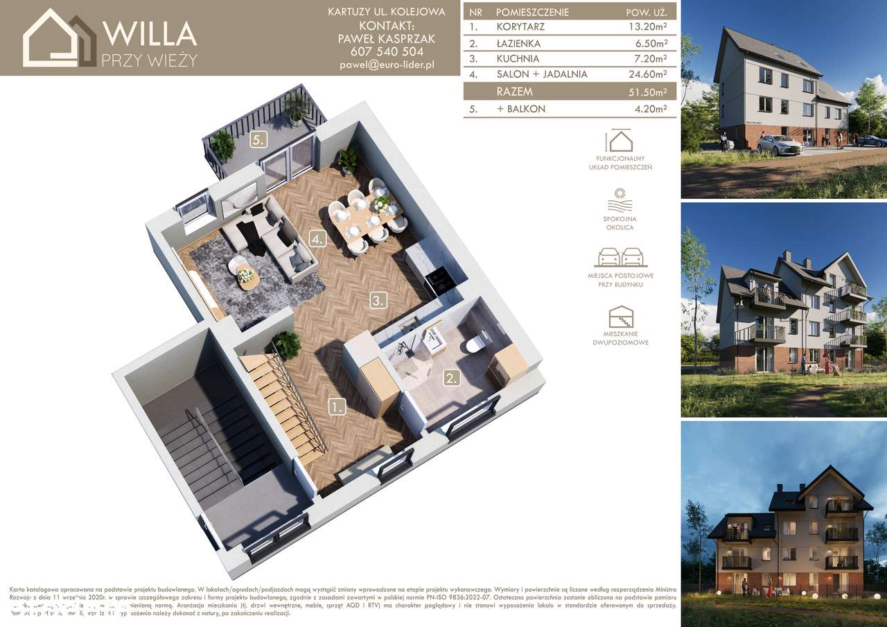 2 poziomowy apartament  w centrum KARTUZ + parking - Pełny obrazek: 4/15