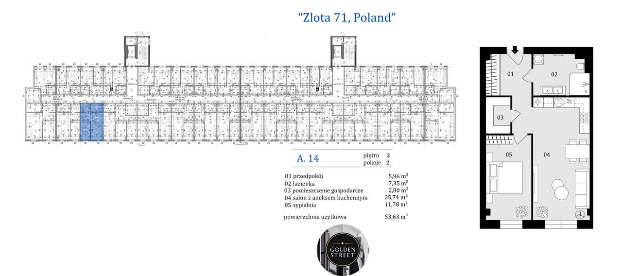 Złota 71 | mieszkanie 2-pok. | A.2.14 - Pełny obrazek: 2/20