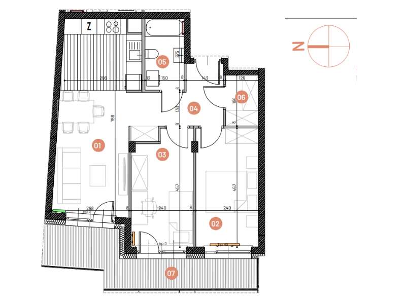 Mieszkanie, 55.00m², 3 pokoje, 4 piętro, B-KLM12-LM36, Nowe Horyzonty - Pełny obrazek: 2/14