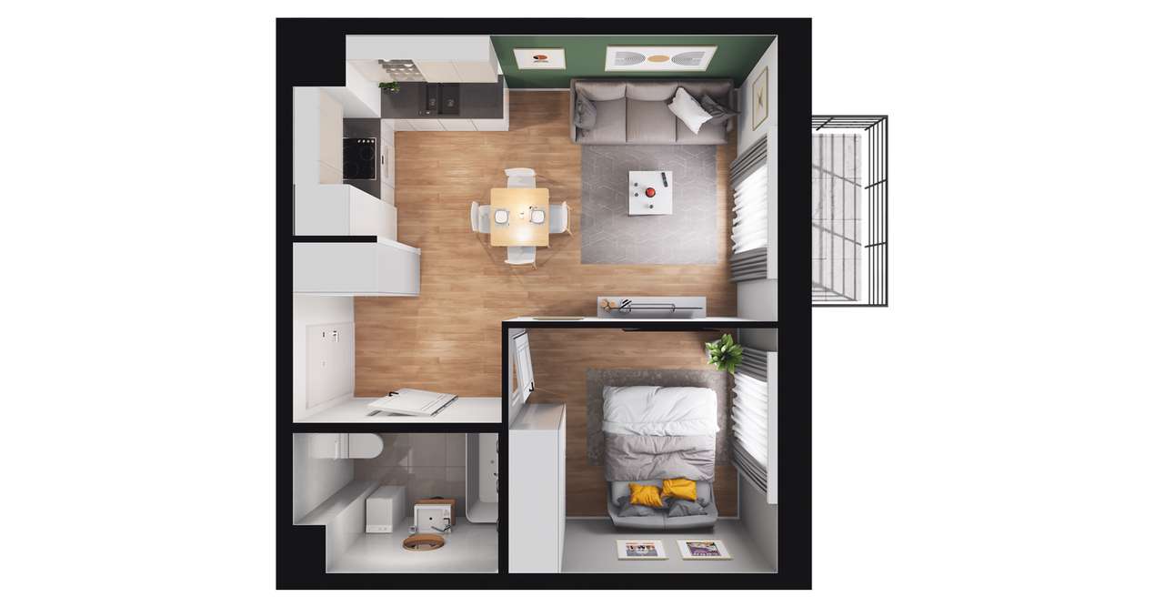 2-pokojowe mieszkanie 36m2 + balkon Bezpośrednio - Pełny obrazek: 2/8