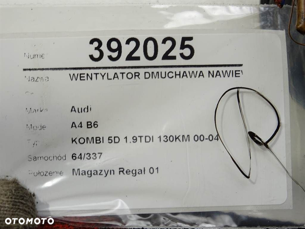 WENTYLATOR DMUCHAWA NAWIEWU AUDI A4 B6 Avant (8E5) 2000 - 2005 1.9 TDI 96 kW [130 KM] olej napędowy - 5