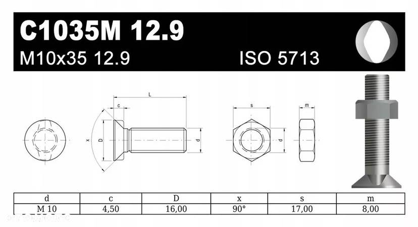 ŚRUBA PŁUŻNA SOCZEWKA C1035M mały łeb M10x35 - 2