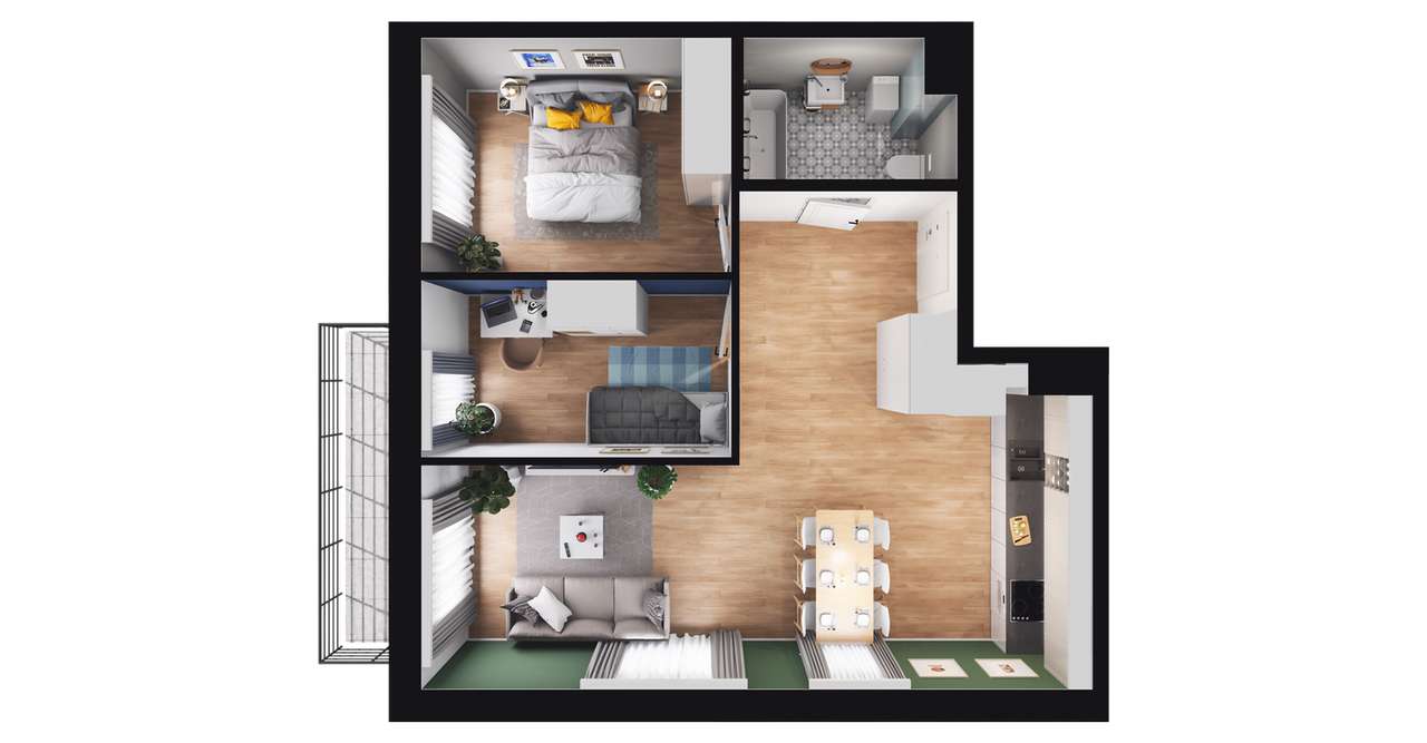 3-pokojowe mieszkanie 56m2 + balkon Bezpośrednio - Pełny obrazek: 2/8