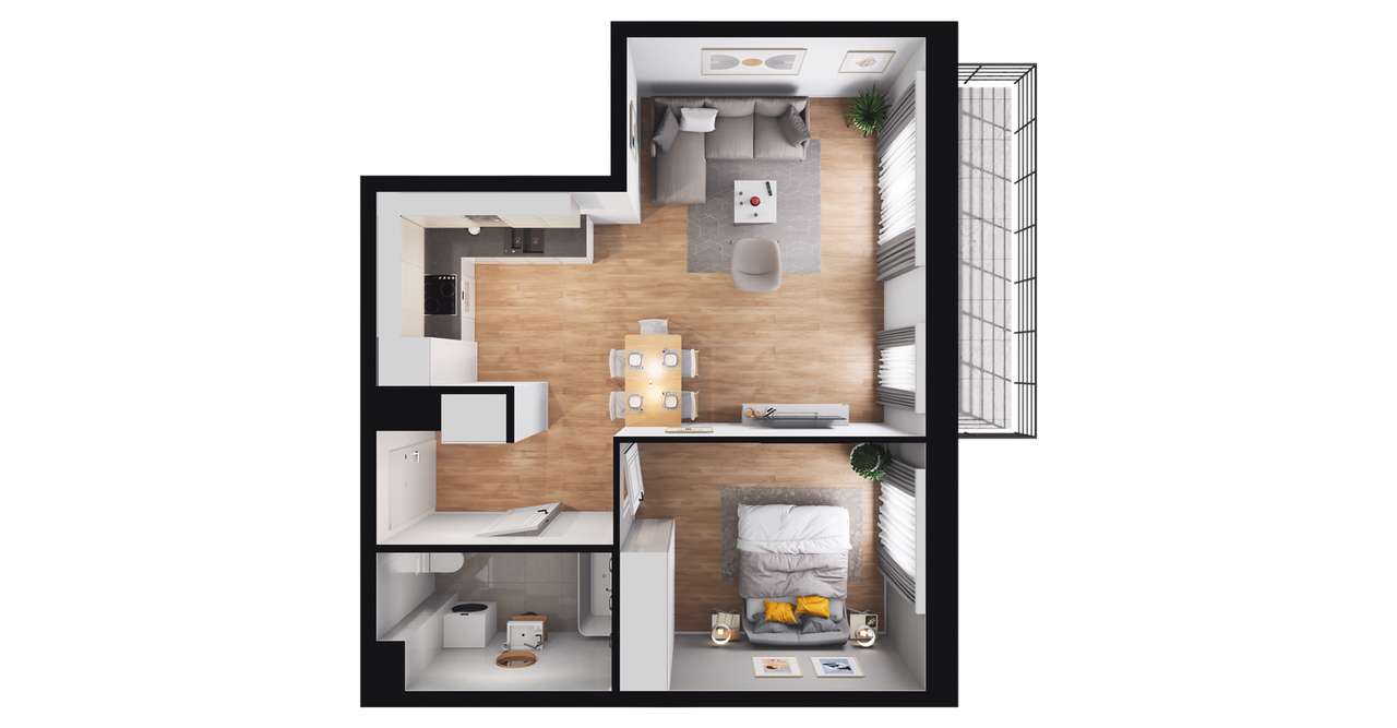 2-pokojowe mieszkanie 45m2 + balkon Bezpośrednio - Pełny obrazek: 2/8