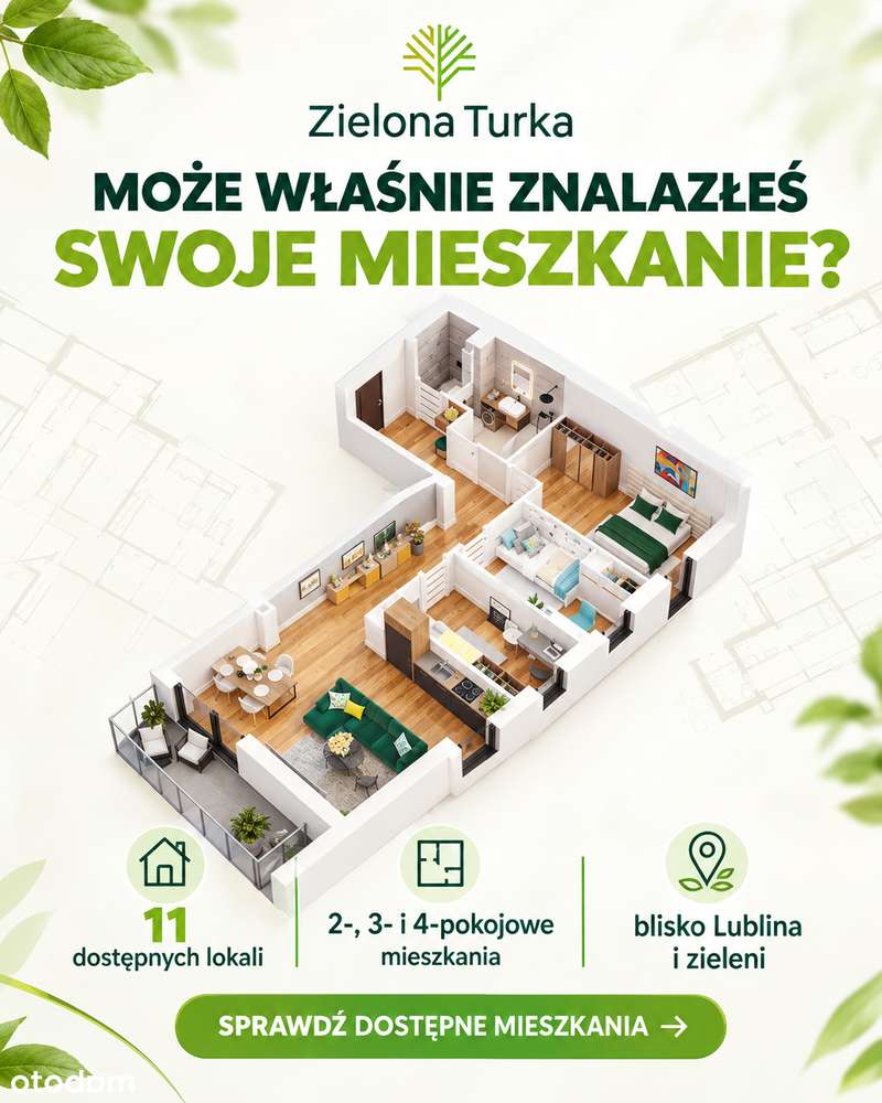 Przestronne 4 pokoje z balkonem | Zielona Turka, Lublin 15 min