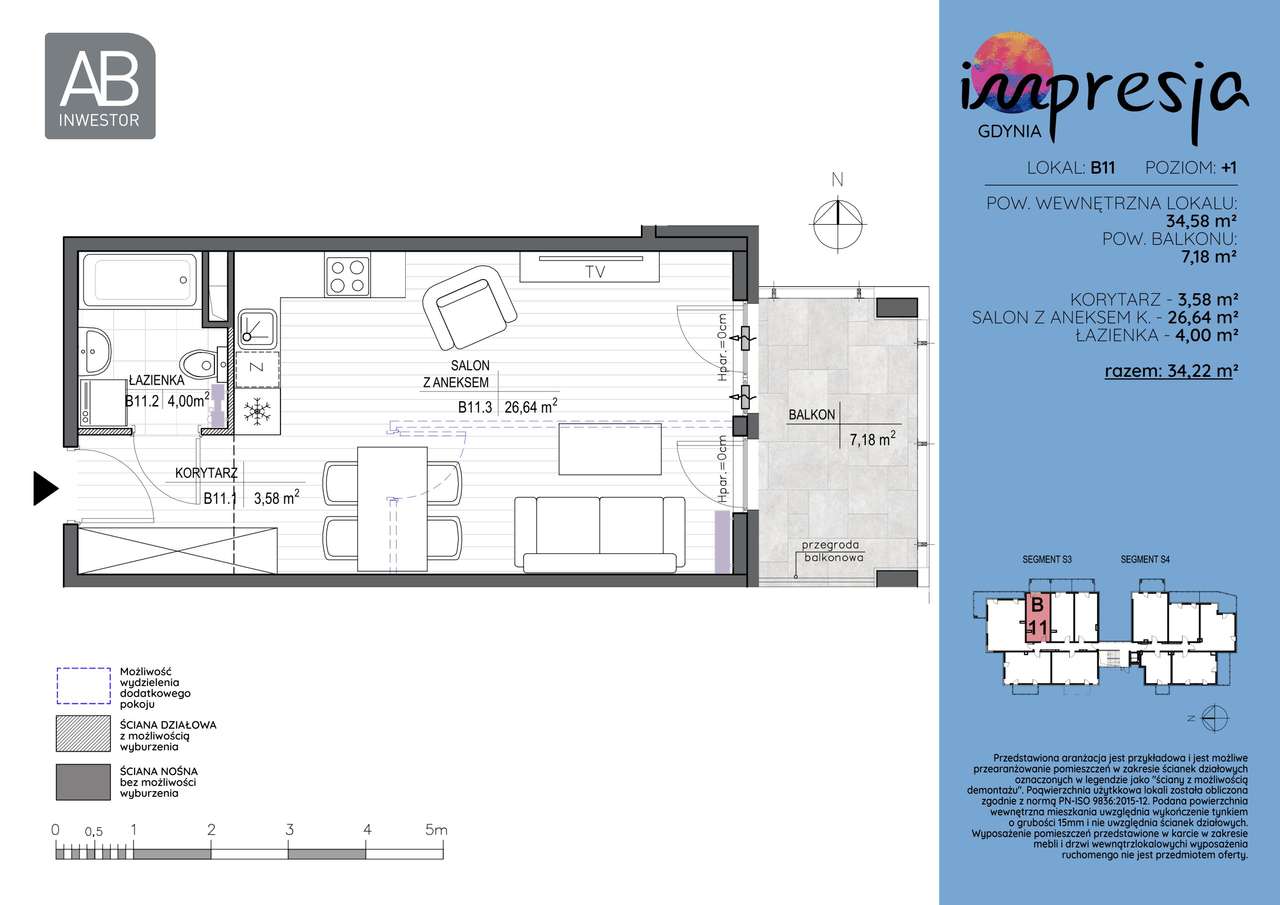 1-pokojowe mieszkanie 34m2 + balkon - Pełny obrazek: 2/7
