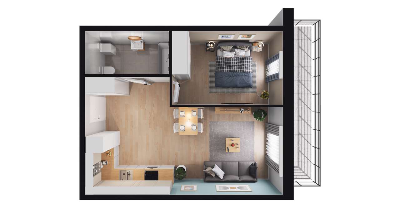 2-pokojowe mieszkanie 40m2 + balkon Bezpośrednio - Pełny obrazek: 3/9