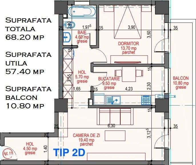 ADAMANT ECLYPSE, 2 camere decomandat, TIP 2D, 68.2mp - Imagine principală: 3/15