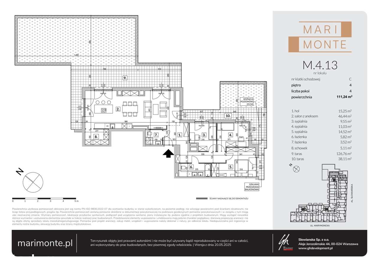 4-pokojowe mieszkanie 111m2 + 2 tarasy - Pełny obrazek: 2/9