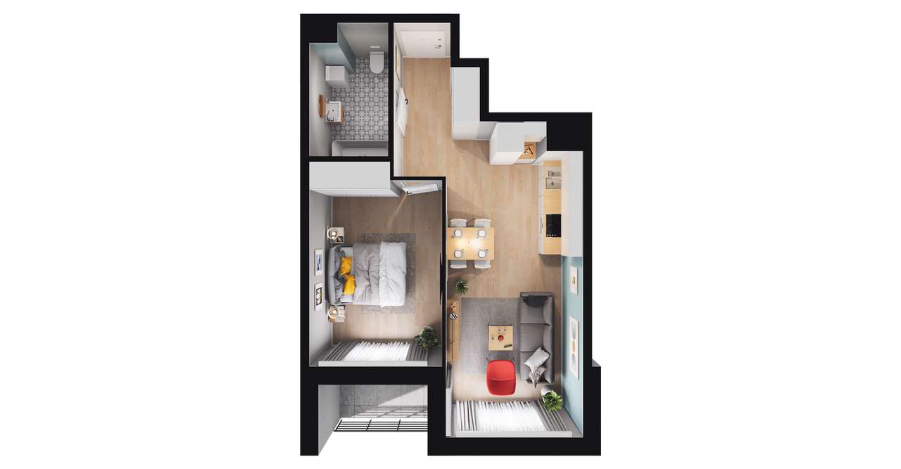 2-pokojowe mieszkanie 42m2 + loggia - Pełny obrazek: 3/9