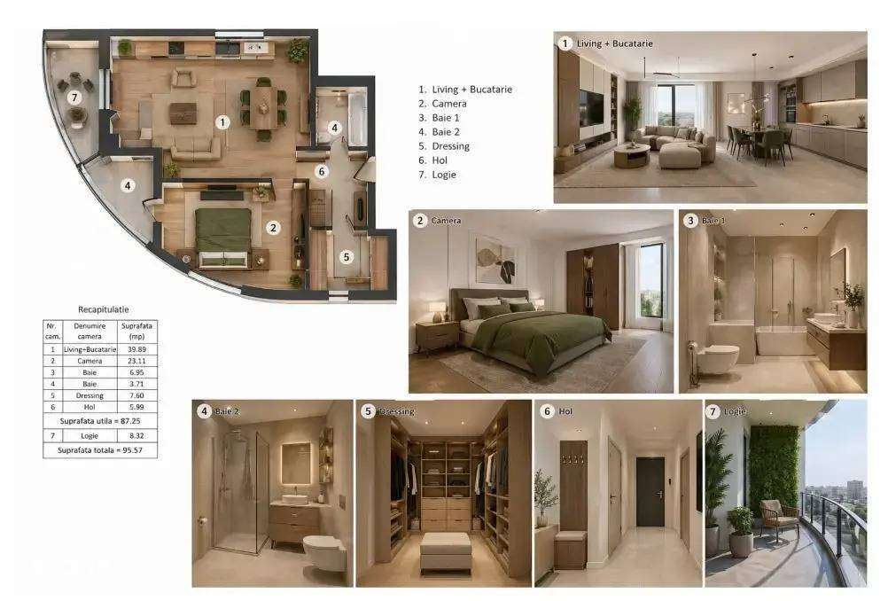Apartament spectaculos sut 95,57mp, 2 camere cu 2 bai, zona Herastrau