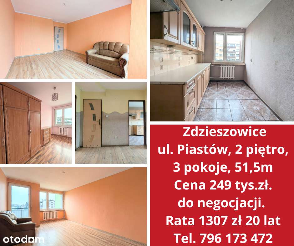 Mieszkanie 3 pokoje, 2 piętro, 51,5m, balkon, piwnica.-0