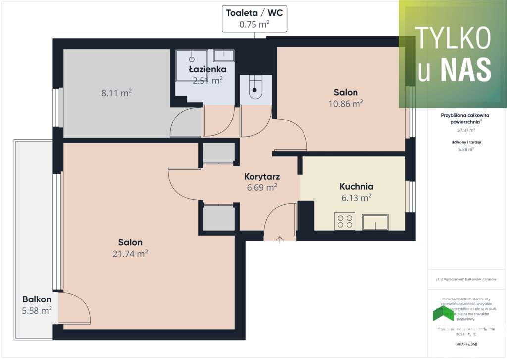3 pokoje po generalnym remoncie na Wąskiej I 60m2 - Pełny obrazek: 2/4
