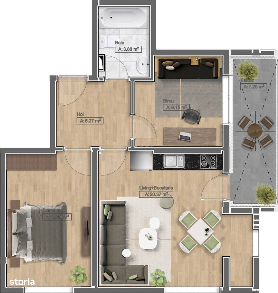 Apartament 2 camere + dressing finalizat in bloc nou!70 918 Euro + TVA