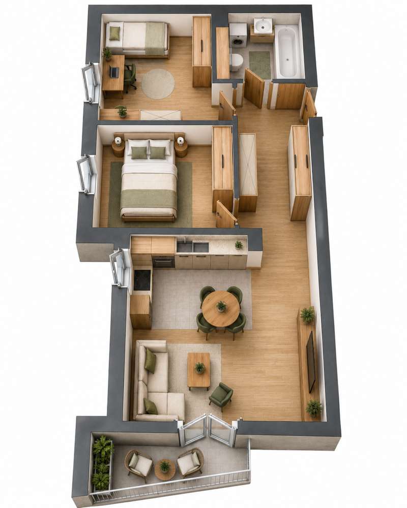 3 pokoje, balkon, komórka i miejsce w hali | 61,35 (lokal E-1/1/8/3)