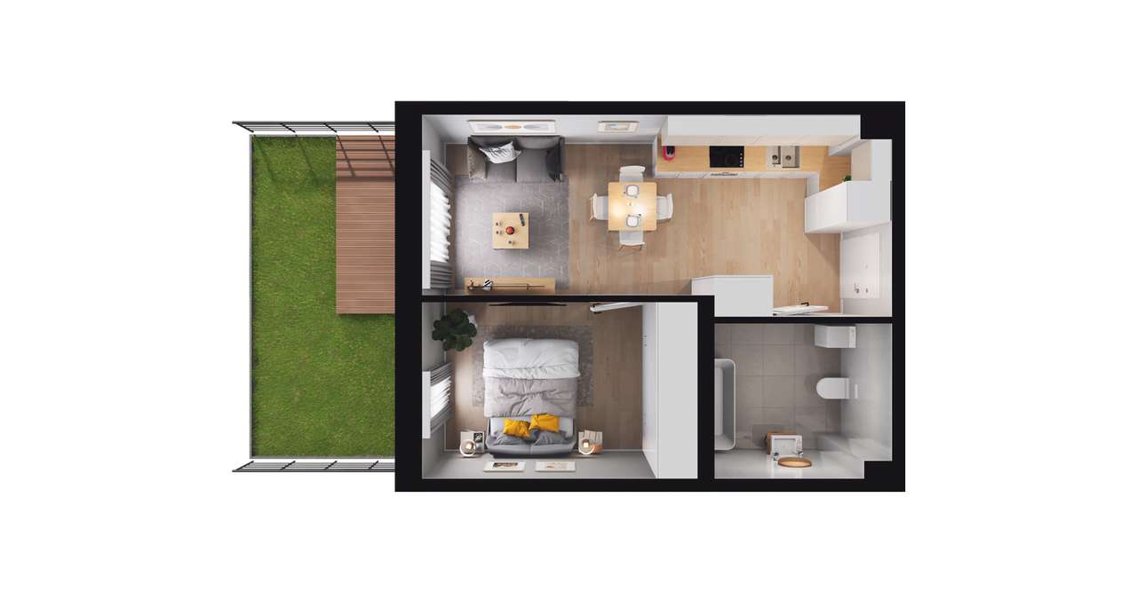 2-pokojowe mieszkanie 34m2 + ogródek - Pełny obrazek: 2/8