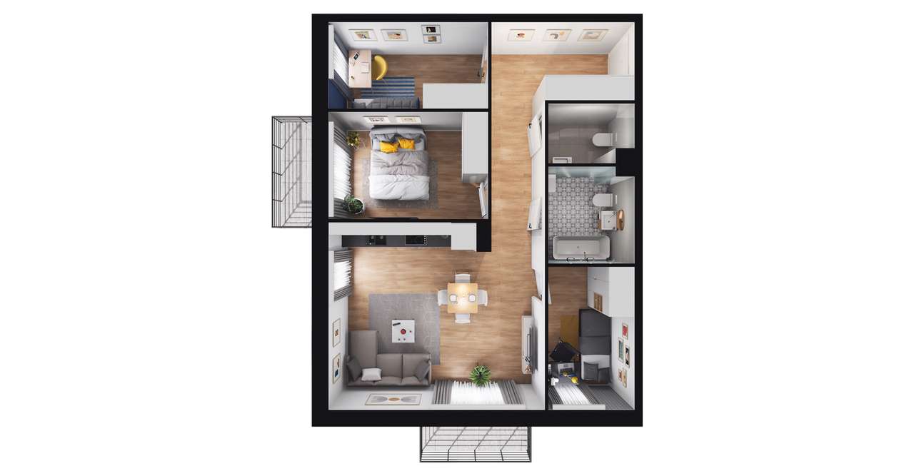 4-pokojowe mieszkanie 62m2 + 2 balkony - Pełny obrazek: 2/8