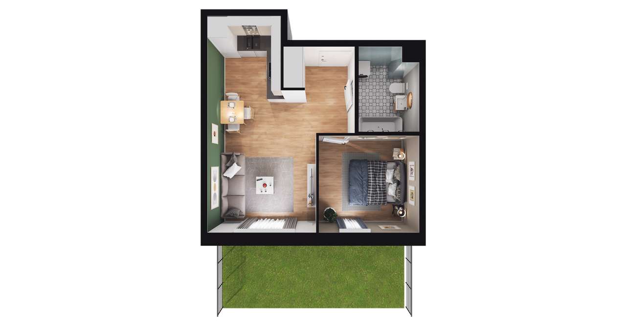 2-pokojowe mieszkanie 35m2 + ogródek - Pełny obrazek: 2/5