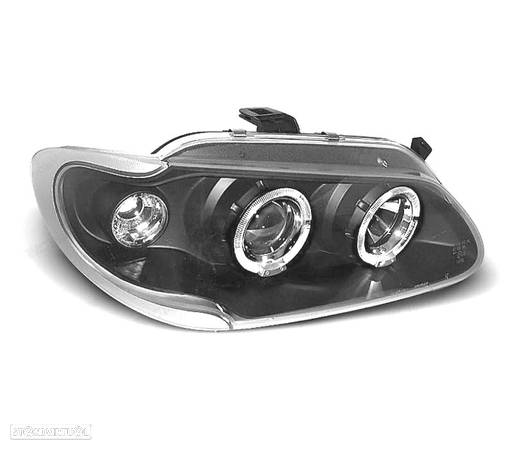 FARÓIS FRONTAIS ANGEL EYES PARA RENAULT MEGANE 96-99. FUNDO PRETO - 2