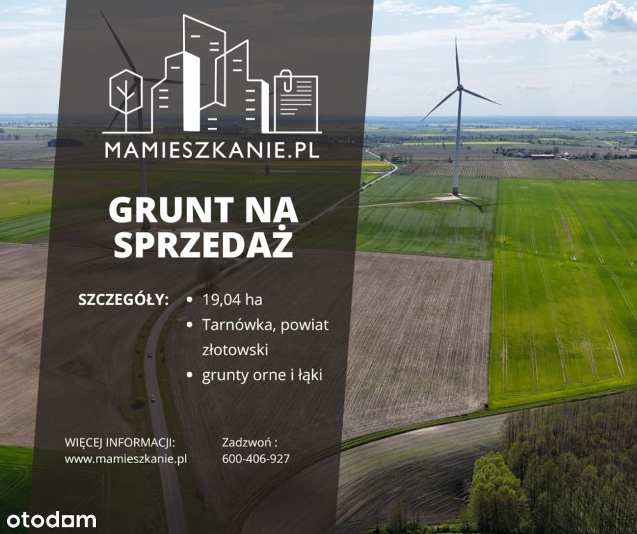 Na sprzedaż grunty orne i łąki 19ha, Tarnówka