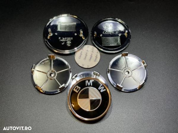 Set Embleme BMW Negru carbon 7 piese Capota / Haion / Volan / Capace Roti - 4