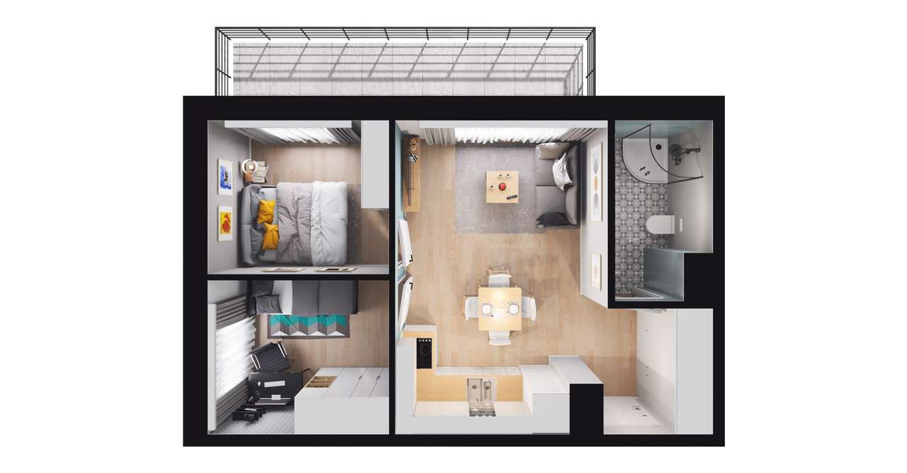 3-pokojowe mieszkanie 38m2 + balkon - Pełny obrazek: 2/8