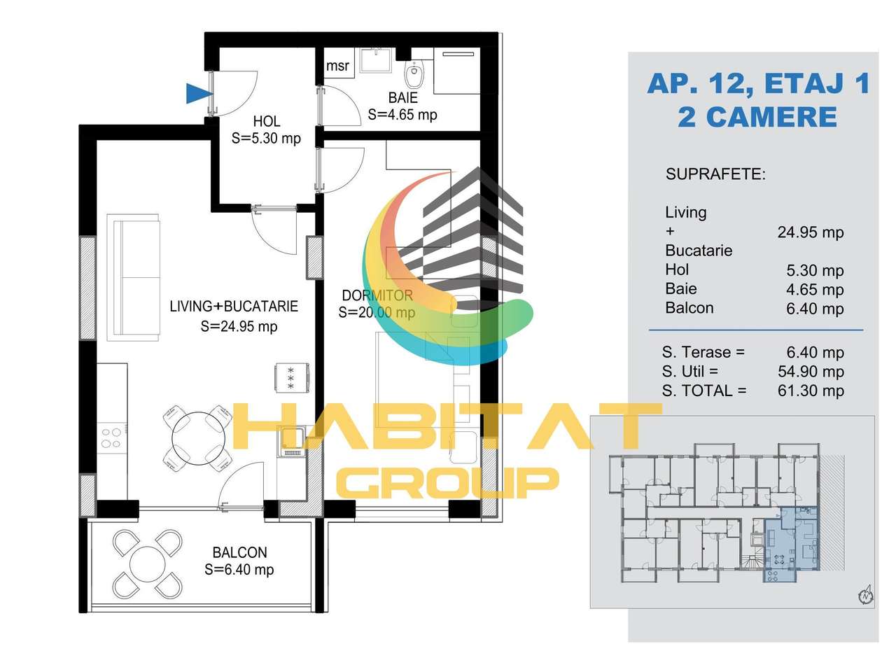 Titan 2 camere decomandat  62 mp  doar 15 min. metrou Teclu-1