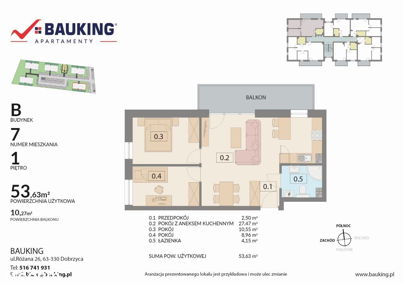 Jarocin Apartament 53 m2 z balkonem 10 m2 BAUKING