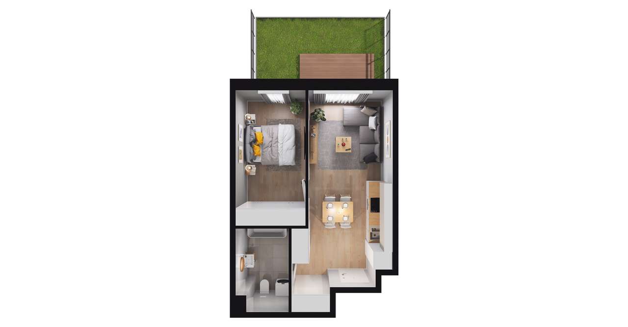 2-pokojowe mieszkanie 38m2 + ogródek Bezpośrednio - Pełny obrazek: 2/8