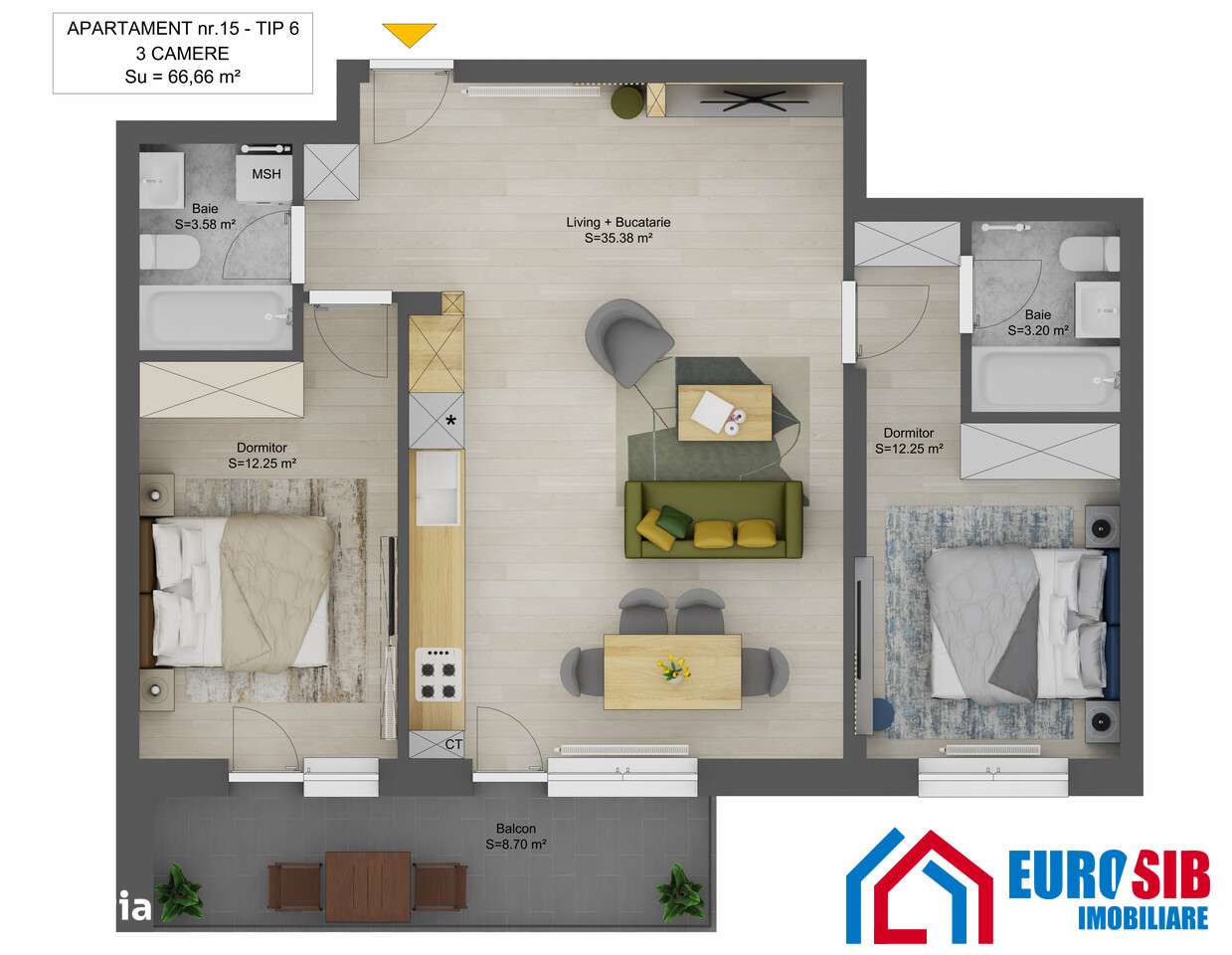 Apartament 3 camere Proiect nou zona Doamna Stanca Șelimbăr Sibiu - Imagine principală: 3/5