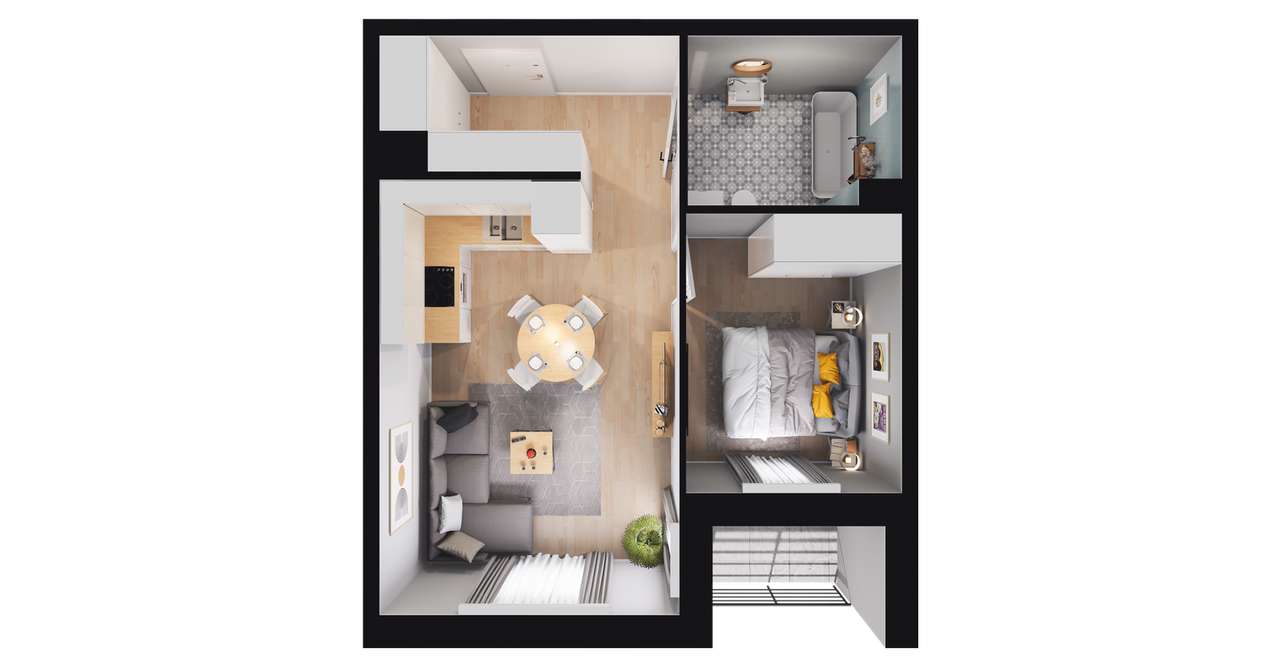 2-pokojowe mieszkanie 37m2 + loggia - Pełny obrazek: 2/8