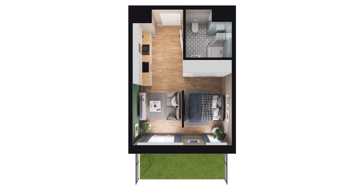 1-pokojowy apartament inwestycyjny 26m2 + ogródek - Pełny obrazek: 2/8