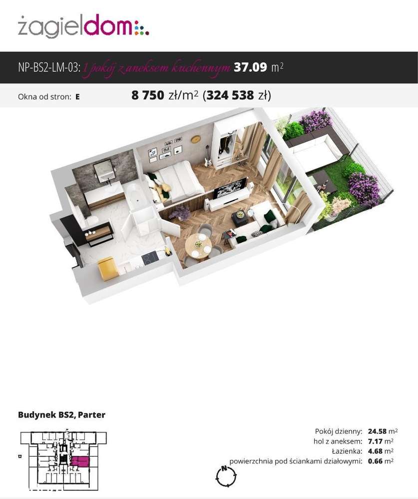 Niwa Park etap II | nowe mieszkanie BS2, ogródek - Pełny obrazek: 3/9