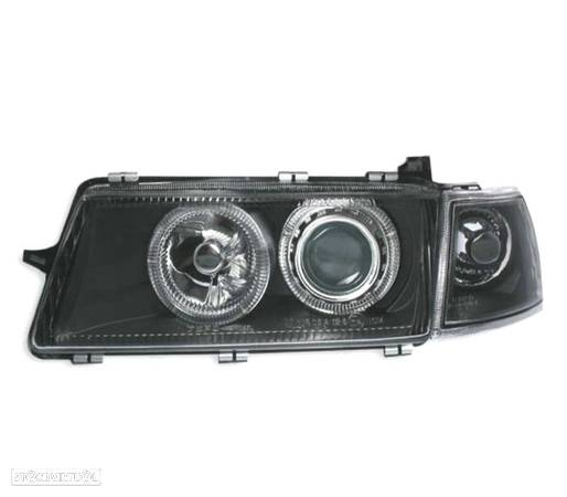 FARÓIS FRONTAIS ANGEL EYES PARA OPEL VECTRA A FUNDO PRETO - 3