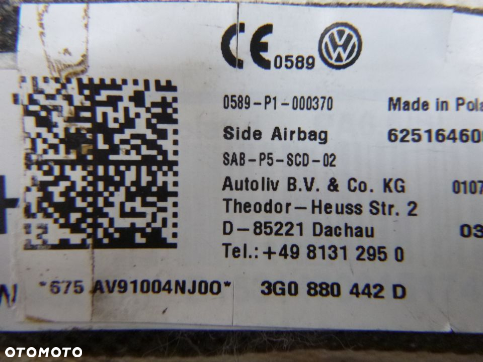 PODUSZKA POWIETRZNA AIRBAG VW PASSAT B8 PRAWA 3G0880442D - 5