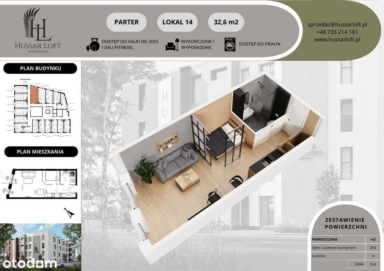 1-pokojowe mieszkanie 32m2 Bez Prowizji - Pełny obrazek: 2/5