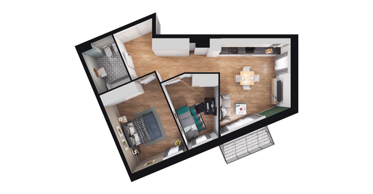 3-pokojowy apartament inwestycyjny 50m2 + balkon - Pełny obrazek: 2/8