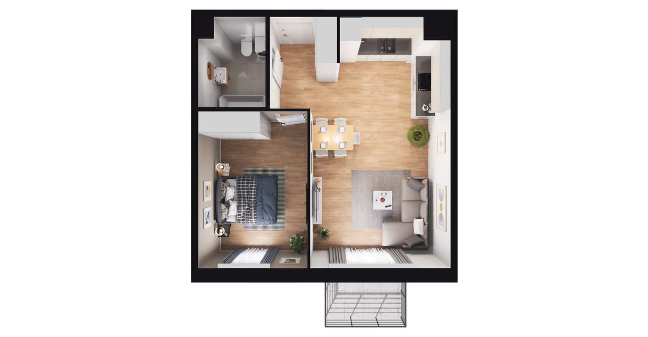 2-pokojowe mieszkanie 46m2 + balkon Bezpośrednio - Pełny obrazek: 3/6