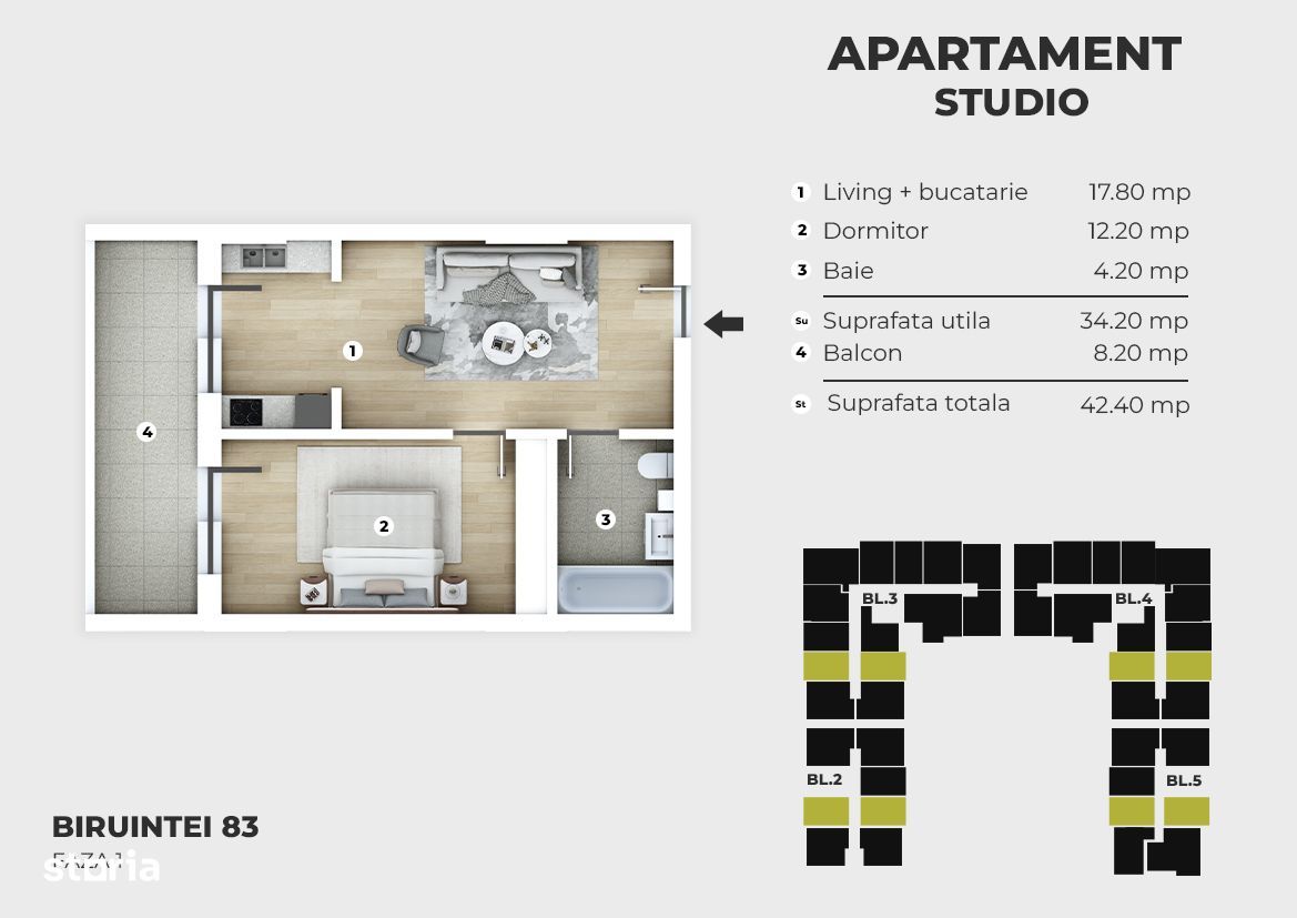 ANSAMBLU LUX! Studio spatios , Metrou BERCENI (5min)