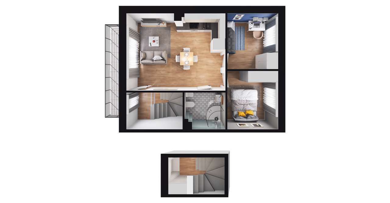 3-pokojowe mieszkanie 44m2 + ogródek - Pełny obrazek: 2/8