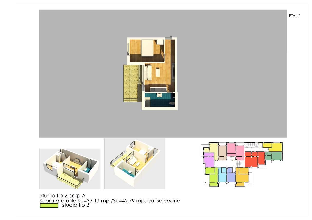 De la 830 m2 + TVA- Studio/apt 2 camere 43 m2 utili in Costinesti
