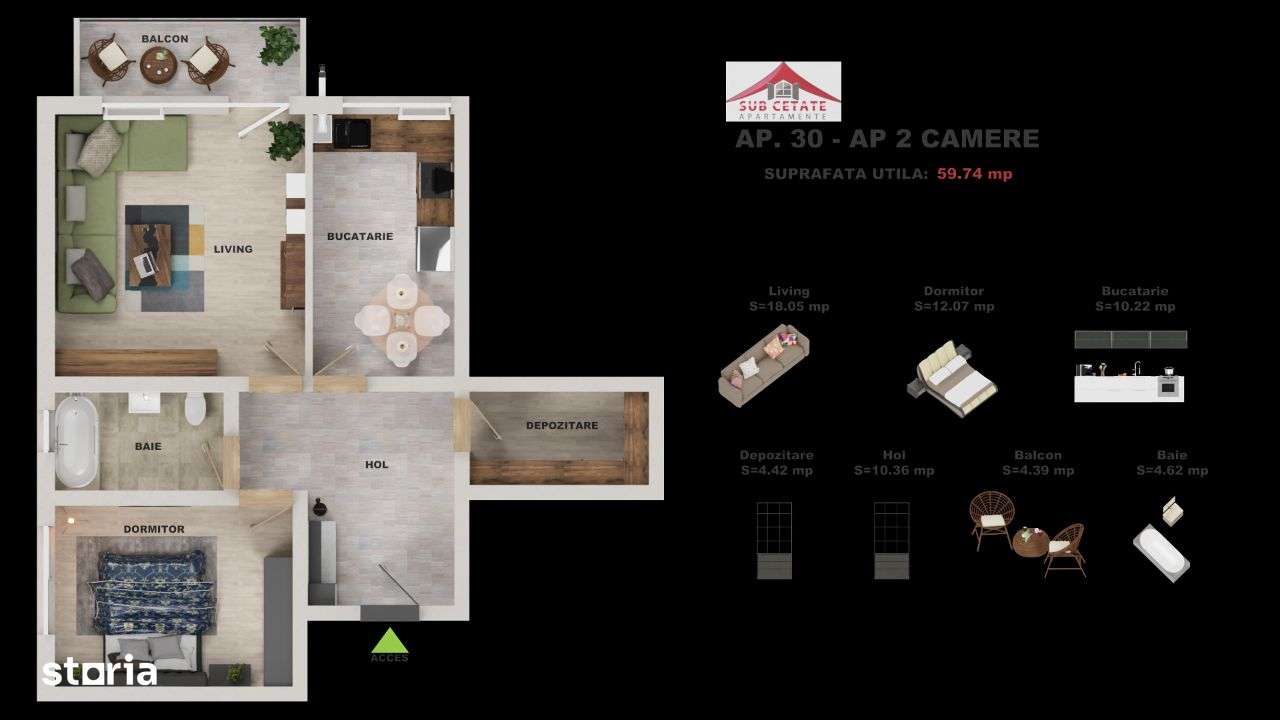 ap 2 camere decomandat 60 mp utili+terasa si cu credite bancare-2