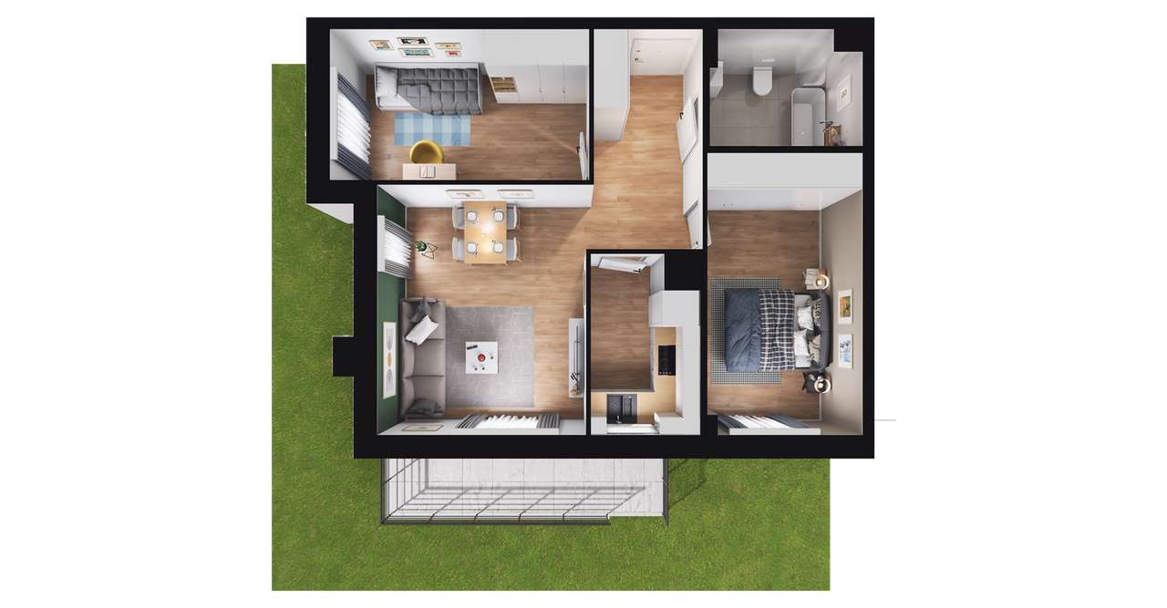 3-pokojowe mieszkanie 54m2 + ogródek Bezpośrednio - Pełny obrazek: 2/6