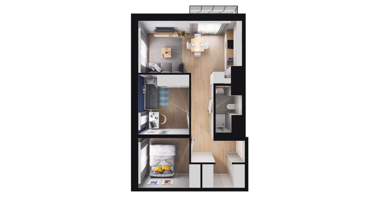 3-pokojowy apartament inwestycyjny 47m2 + balkon - Pełny obrazek: 2/8