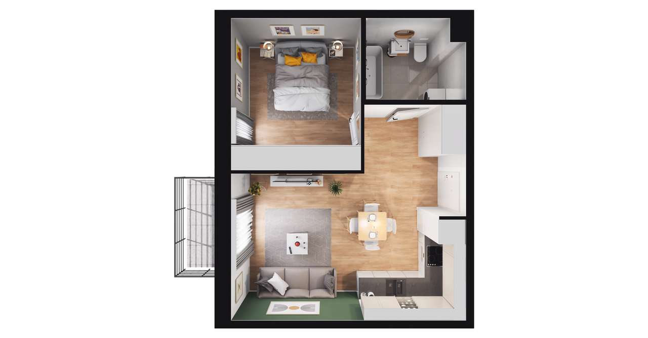 2-pokojowe mieszkanie 40m2 + balkon - Pełny obrazek: 2/5