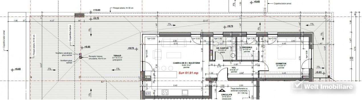 Apartament 2cam tip penthouse, terasa 116mp, imobil nou Apahida - Imagine principală: 4/4